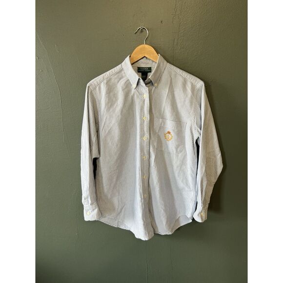 Lauren Ralph Lauren Womens Blue Long Sleeve Striped Button Up Shirt Size 6 - Picture 1 of 3